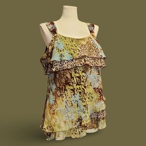 Super Cute Layered Multi Print Tank Top Fairy Cottage Casual Boho Festival Vibes